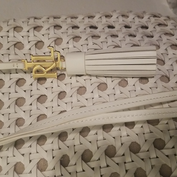 Women's Lauren Ralph Lauren Woven Leather Handbag; Cream Color 12x14 - Picture 3 of 16